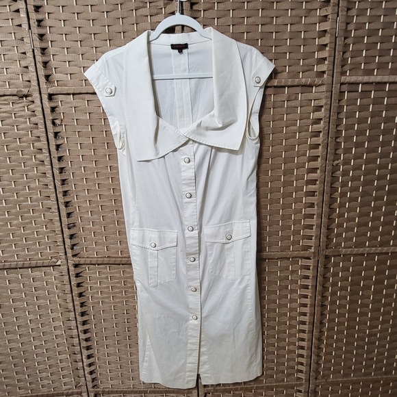 Escada Ivory‎ Cotton Button Front Sleeveless Midi Dress Collared Size EU 38 US 8 - Picture 1 of 12